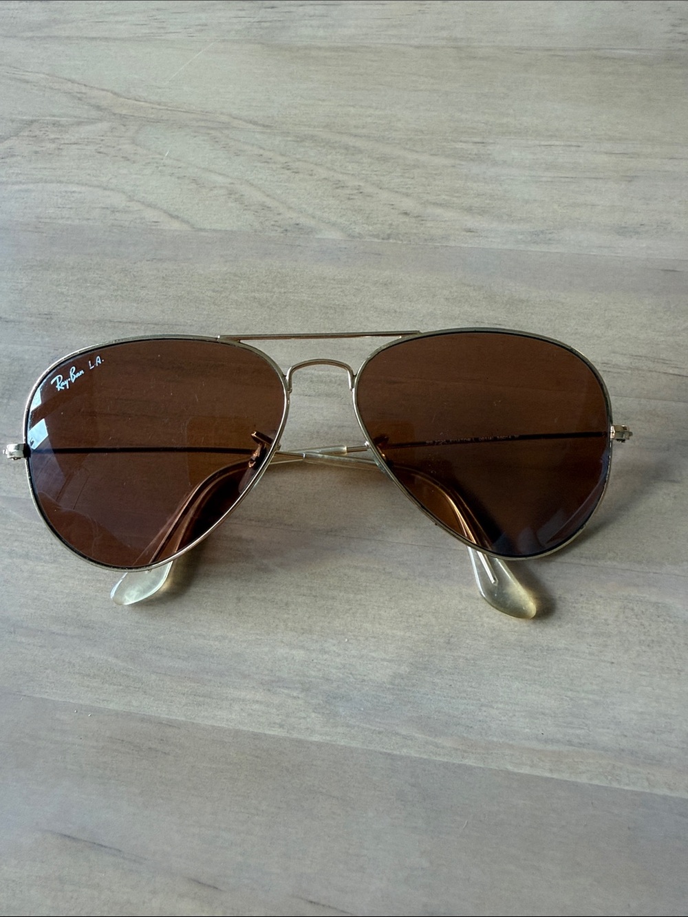 Authentic Rayban Brown Aviator Large metal sunglasses with gold hardware RB3025